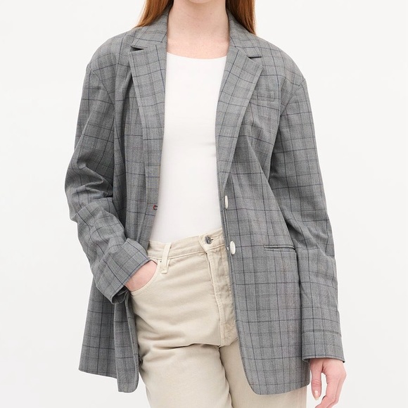 Tibi Oversized Jasper Checked Woven Blazer Size 4 Grey Multi Colour - Picture 2 of 15